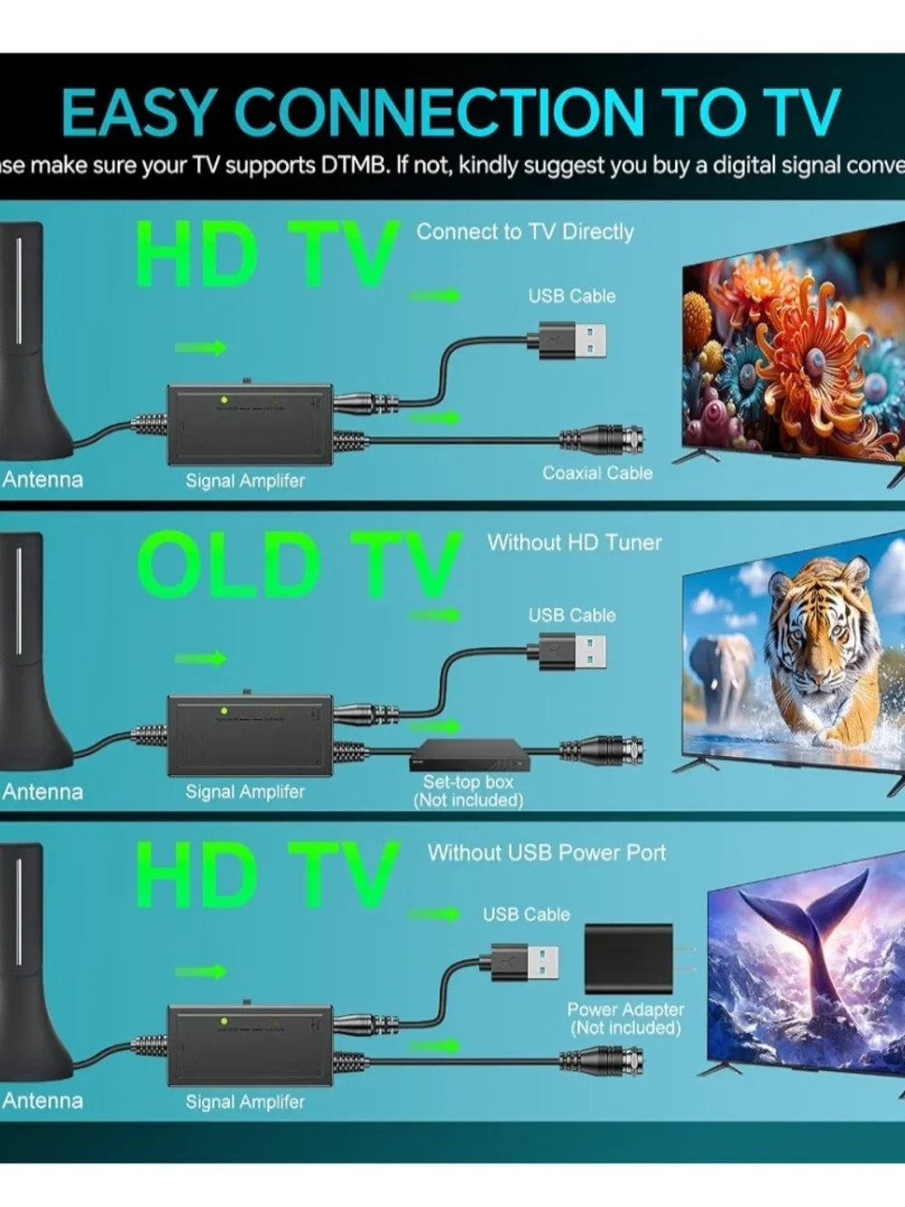 Black Indoor TV Antenna for Digital Broadcasts